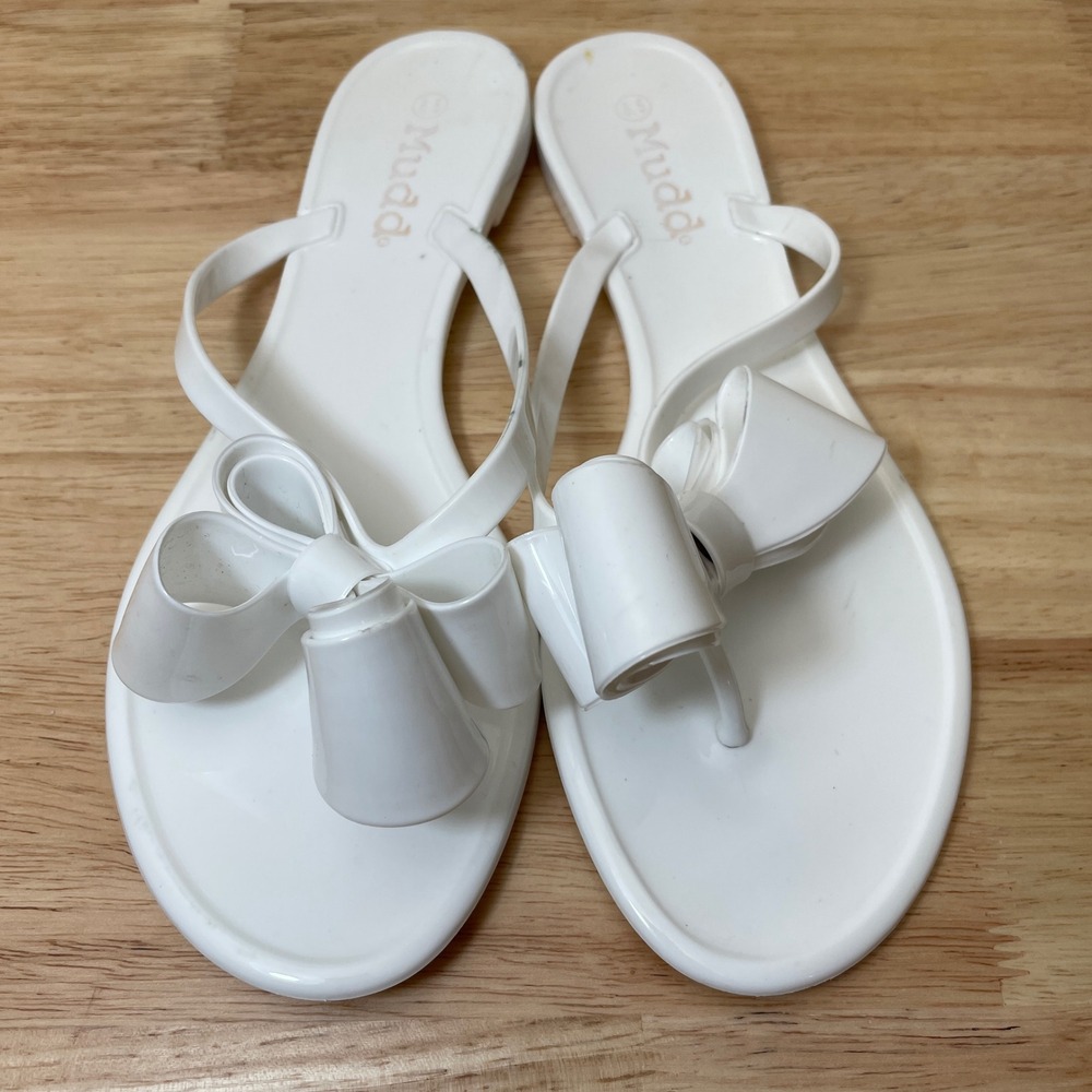Mudd Womens White Jelly Bow Flip Flop Sandals Size 8.5